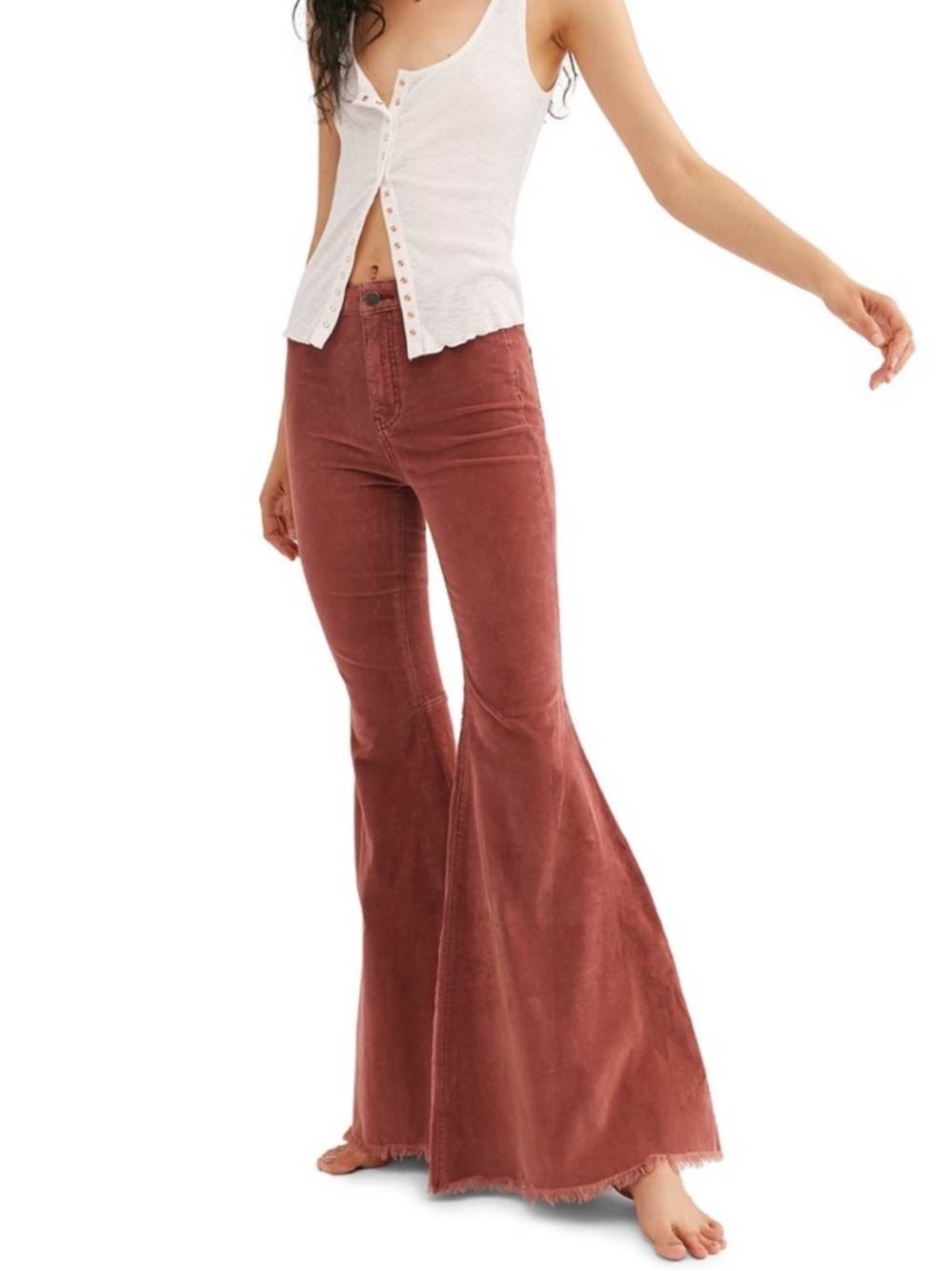 We The Free Just Float On Flare Corduroy Raw Hem Bell Bottoms Dusty Pink Size 25